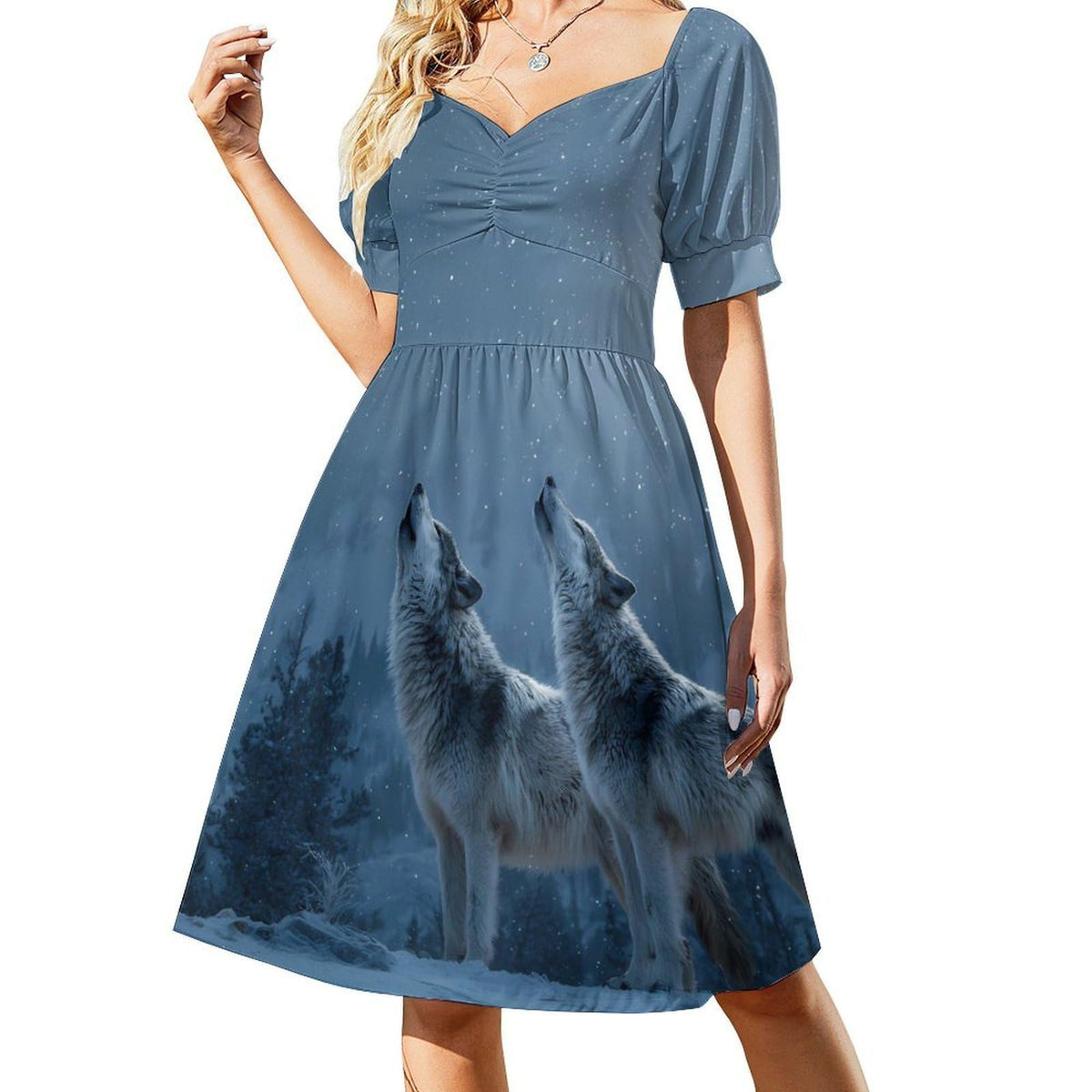 courte trapèze à manches bouffantes Howling Wolf pour femme, style mini, décontractée.