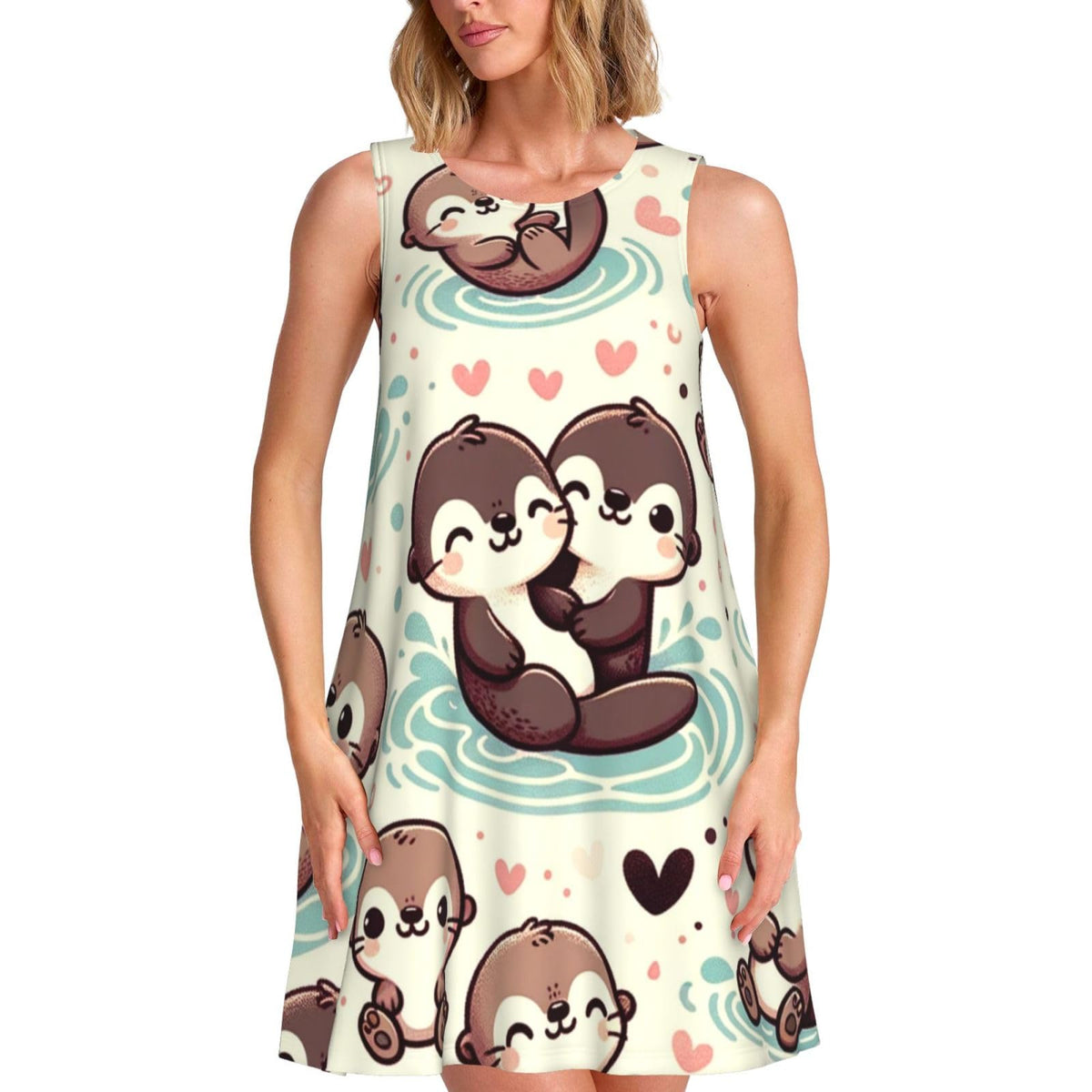 sans manches Cute-Otter-Love pour femme, avec 2 poches latérales, coupe trapèze.
