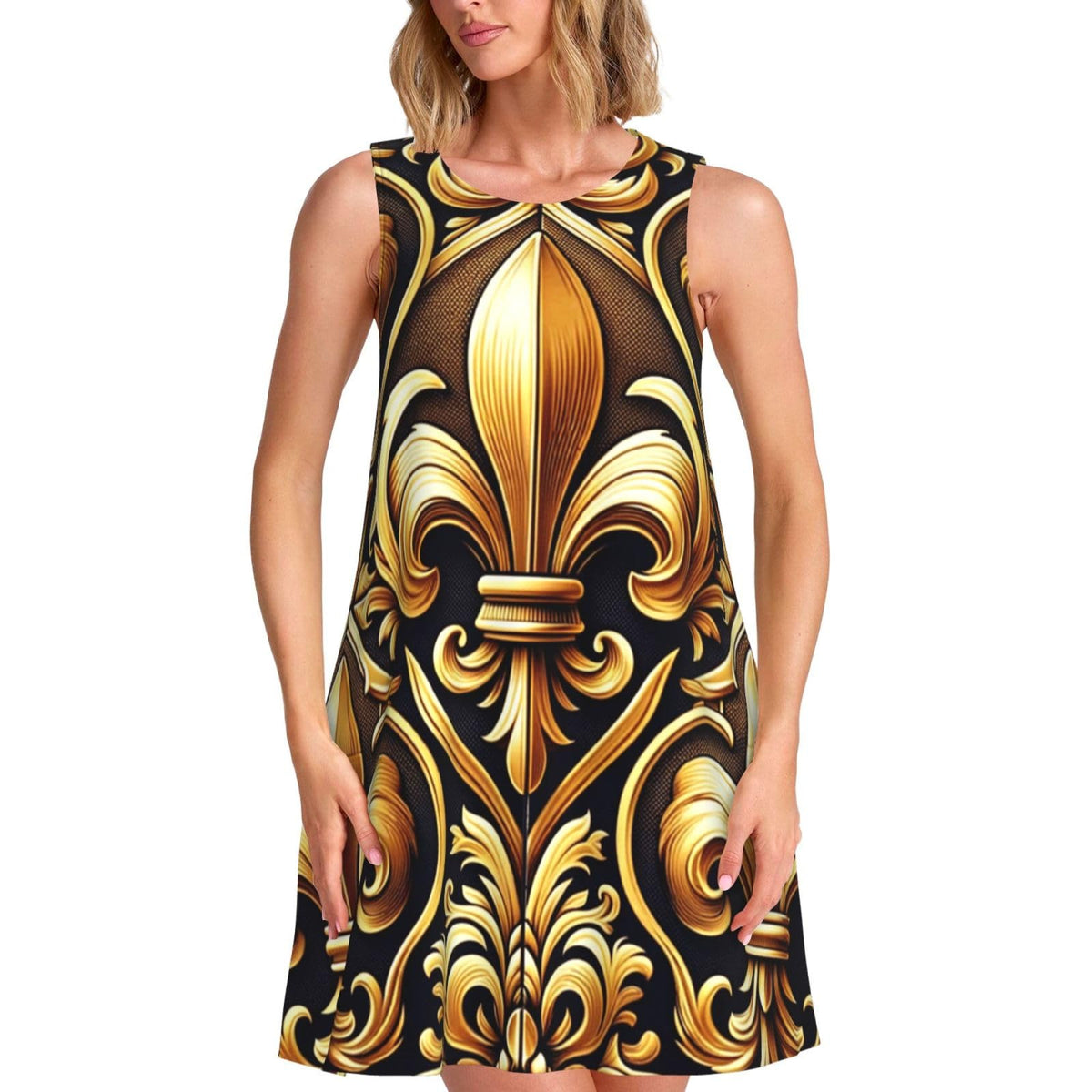 sans manches Luxury-Royal-Fleur-De-Lis pour femme, avec 2 poches latérales, coupe trapèze.